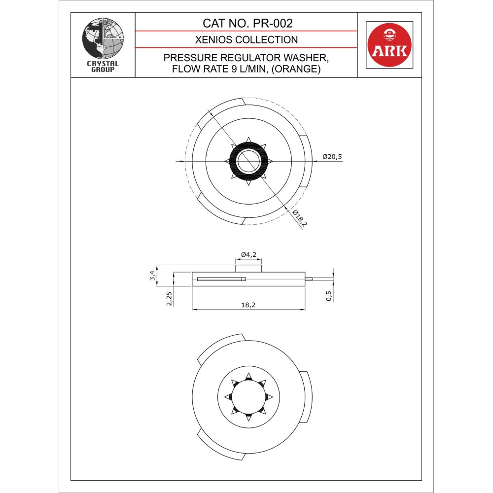 Pressure  Regulator washer, Flow Rate 9 L/min (Orange)