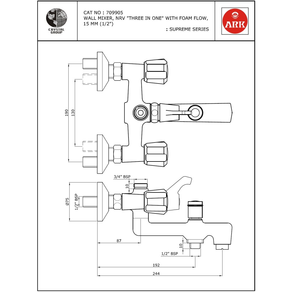 Wall Mixer, FF 3 in 1 with NRV