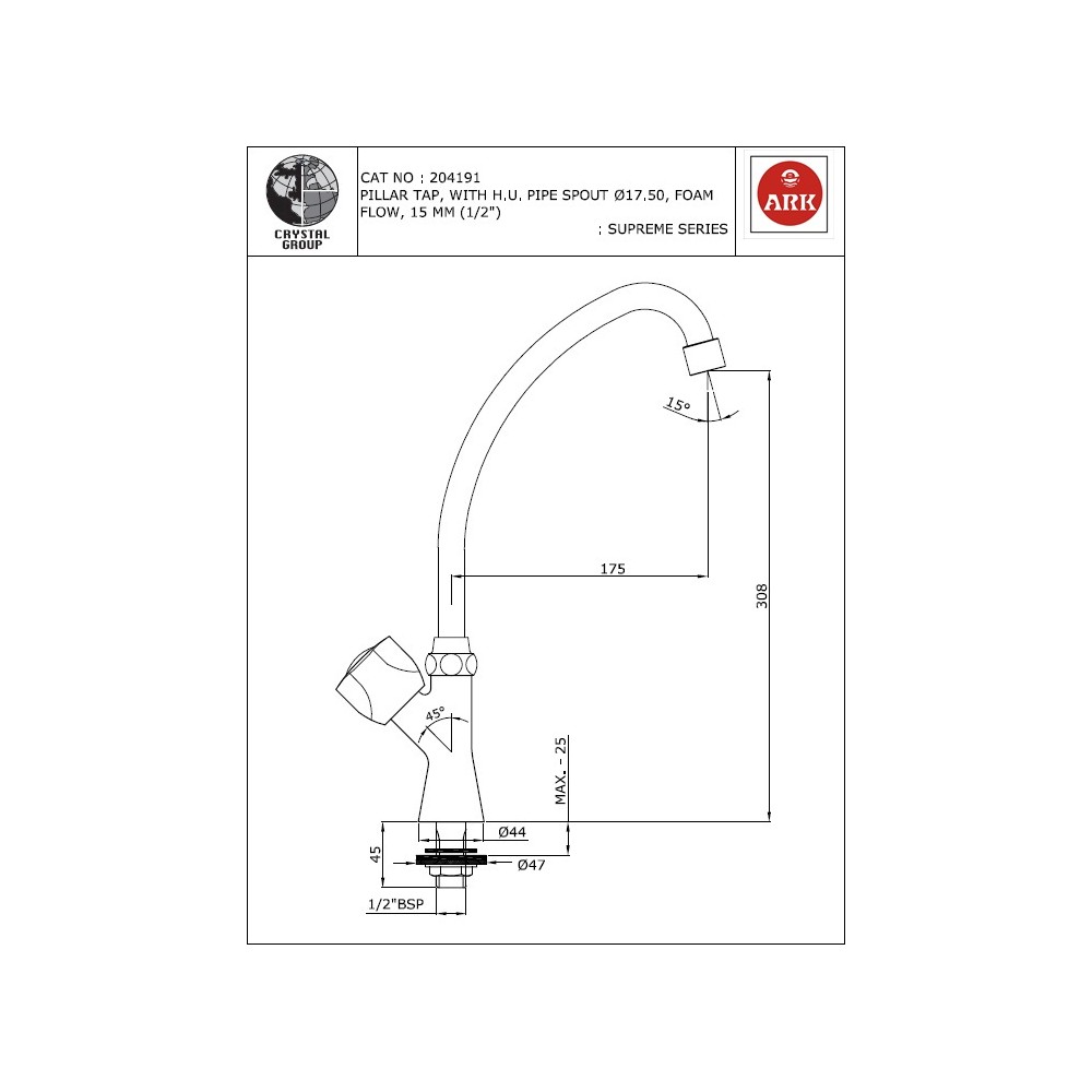 Pillar Tap, Swivel FF with Pipe Spout