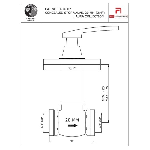 Concealed Stop Valve, 3/4