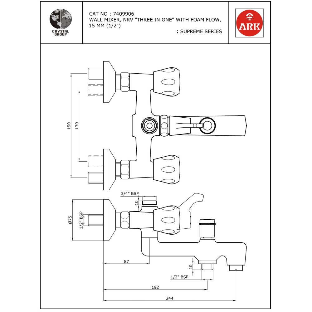 Wall Mixer, FF 3 in 1 with NRV