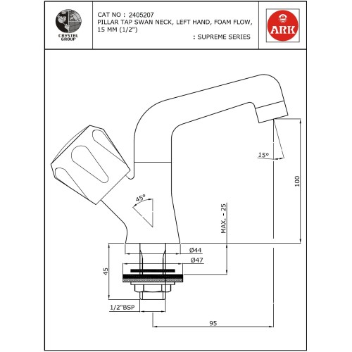Pillar Tap Swan Neck FF, Left Hand