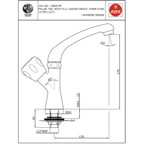 Pillar Tap, Swivel FF with H.U Casted Spout