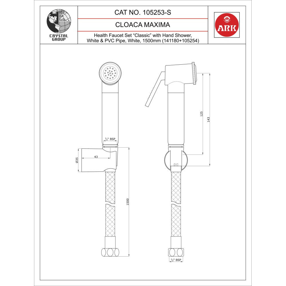 Health Faucet Set with Hand Shower & Pipe (White)