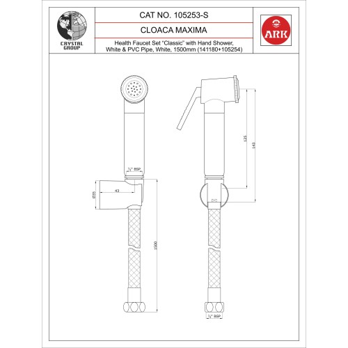 Health Faucet Set with Hand Shower & Pipe (White)