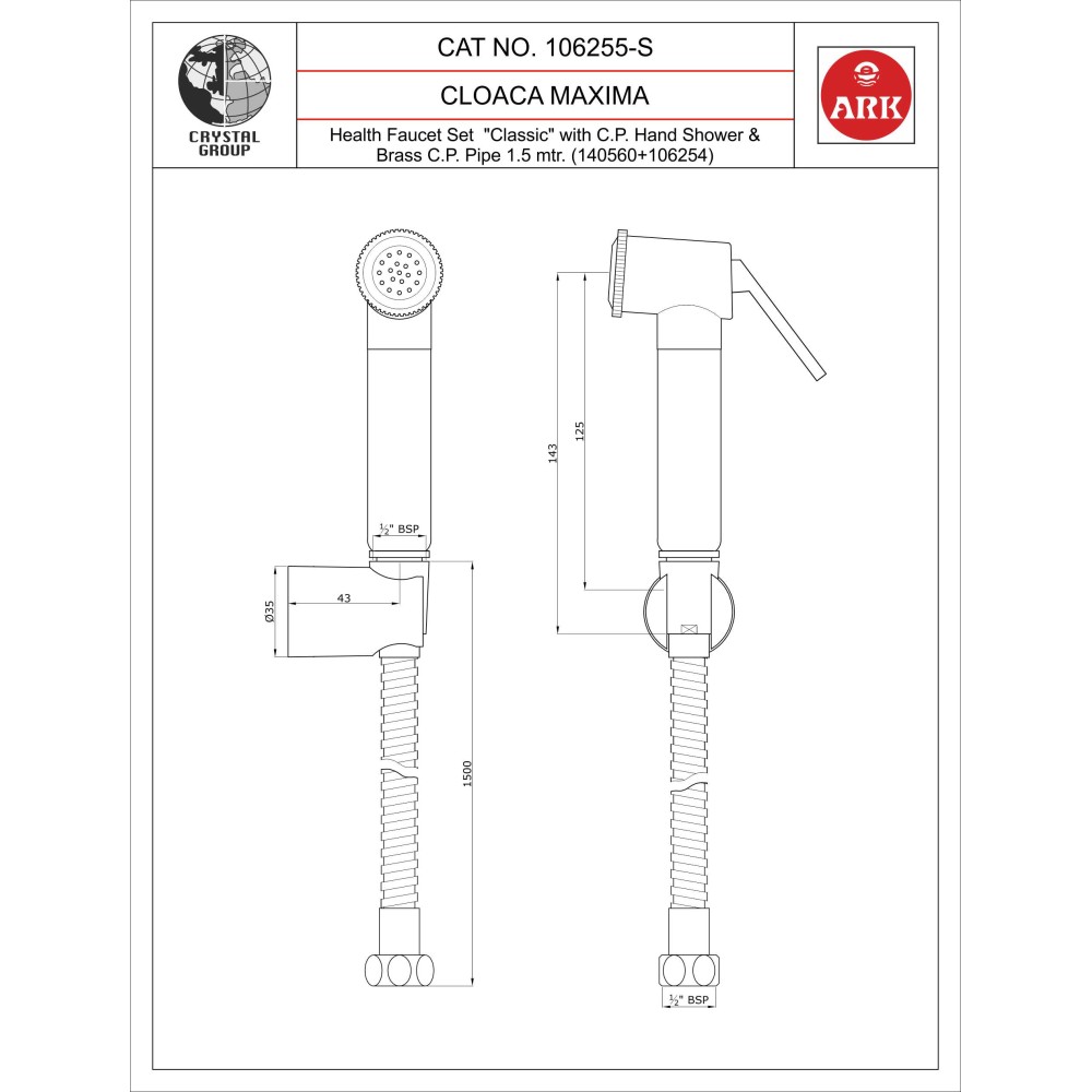 Health Faucet Set “Classic” with Hand Shower Chrome & Flexible Pipe