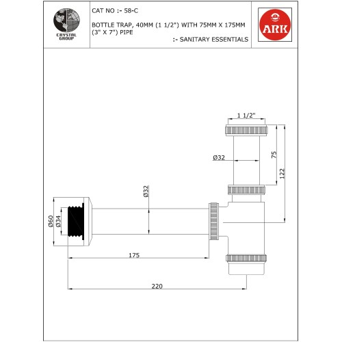 Bottle Trap, (1 ½”) with Pipe (3