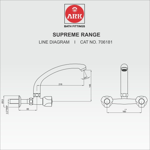 Wall Mixer Sink with Swivel FF, H.H.U Casted Spout