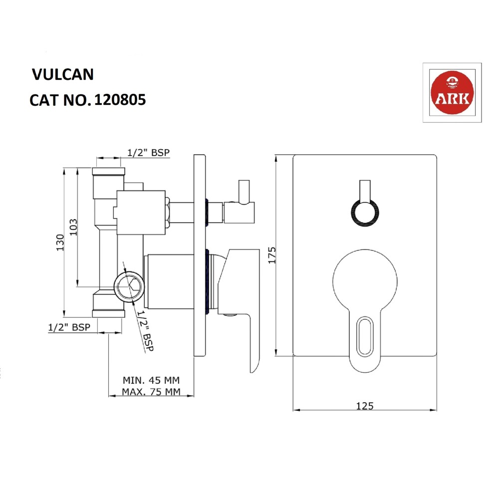 Single Lever Concealed Divertor High Flow, Ø 40mm (Rectangle)