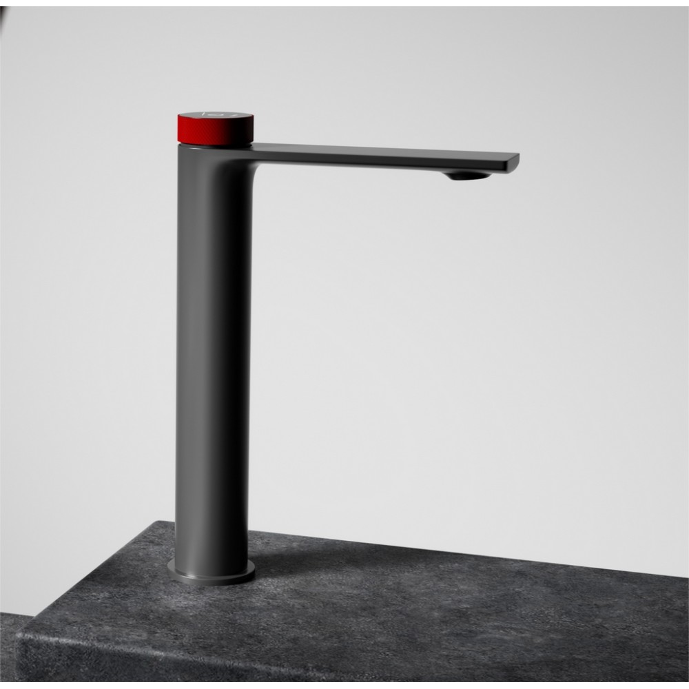 Basin Mixer Tall Boy, Disk Control, Brushed Grey & Red