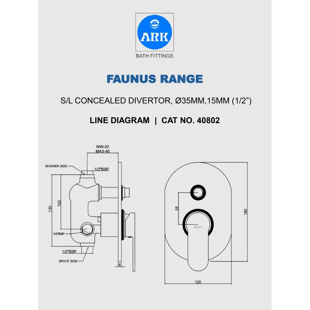 Single Lever Concealed Divertor, Ø 35mm