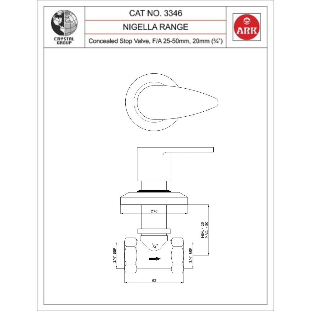 Concealed Stop Valve,¾”