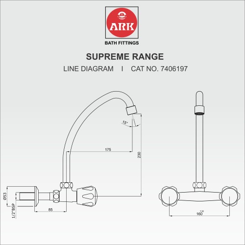 Wall Mixer Sink with Swivel FF, Pipe Spout