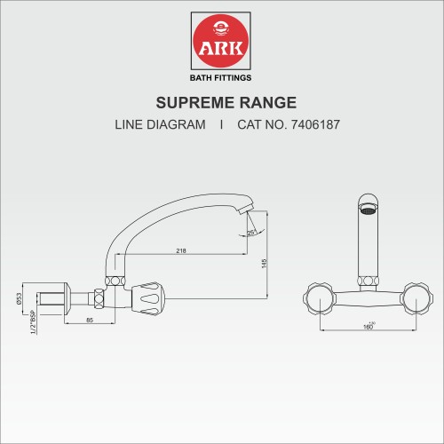 Wall Mixer Sink with Swivel FF, H.H.U Casted Spout