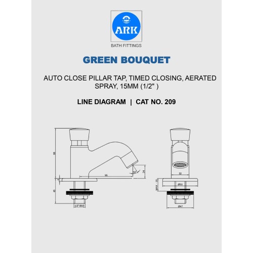 Auto Close Pillar Tap, Aerated Spray