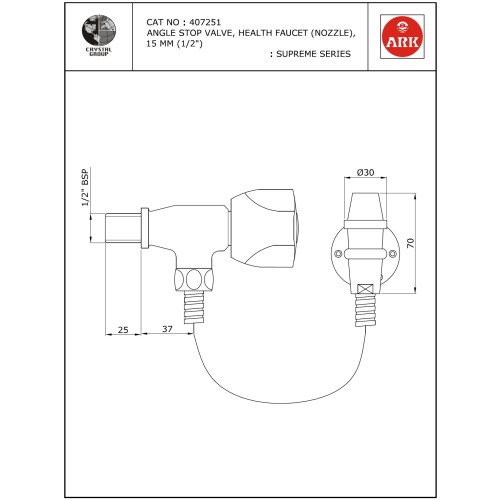 Angle Stop Valve with Nozzle, Pipe & Hook