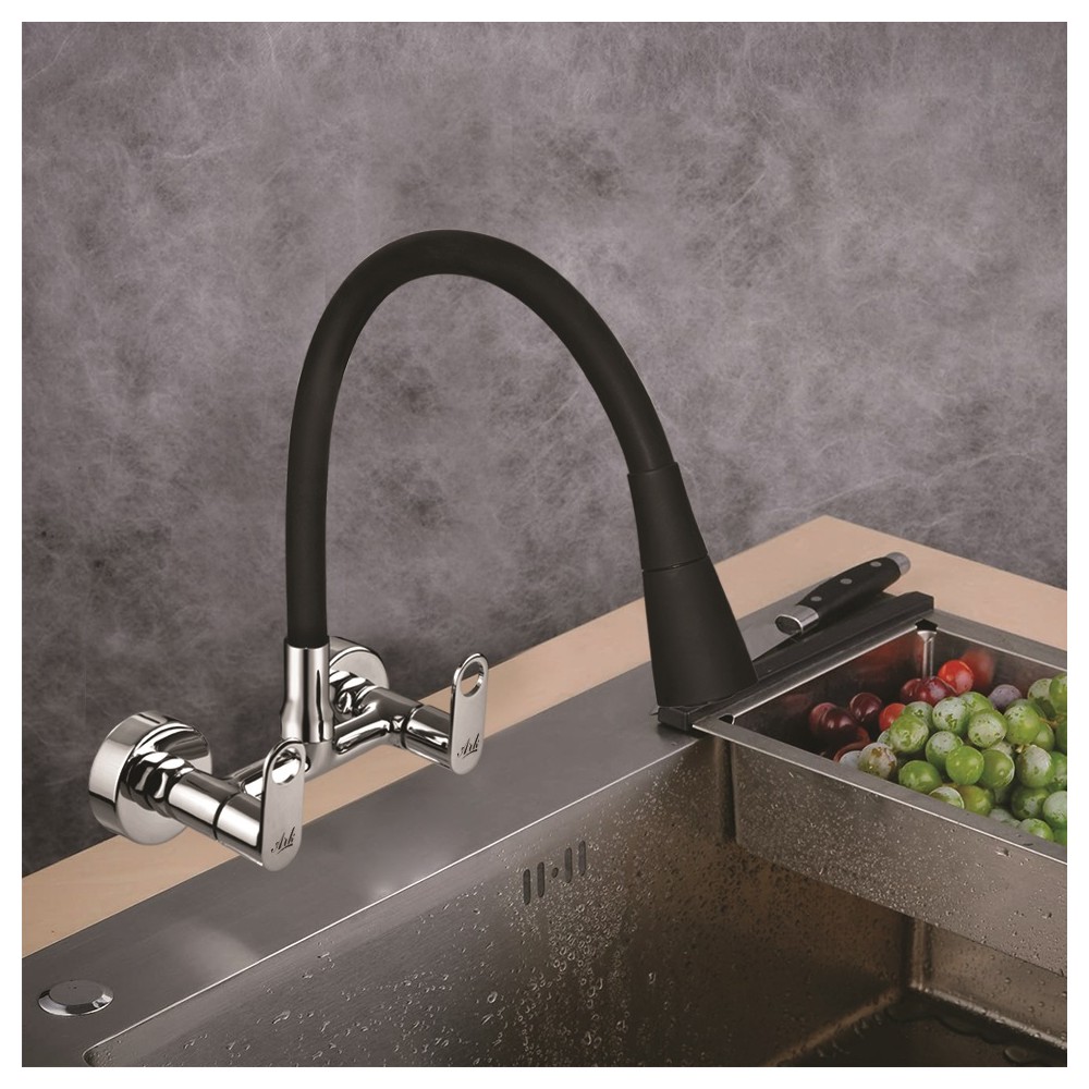 Wall Mixer Sink Swivel with Silicon Flexible Spout, Twin Spray