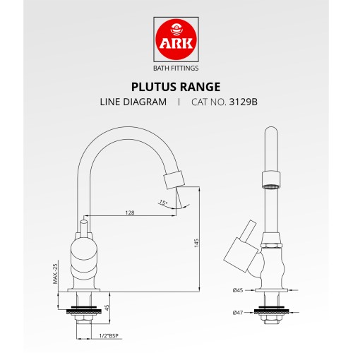 Pillar Tap Swivel, Tangent, FF, with H.U Pipe Spout