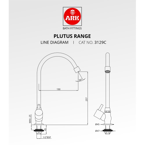 Pillar Tap Swivel, Tangent, FF, with H.H.U Pipe Spout