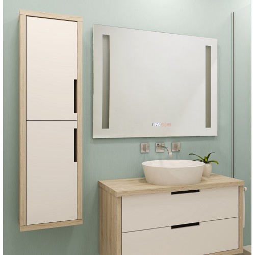 Bathroom Mirror, LED, Touch Switch, Anti Fog, Clock & Temperature, 800 x 600mm